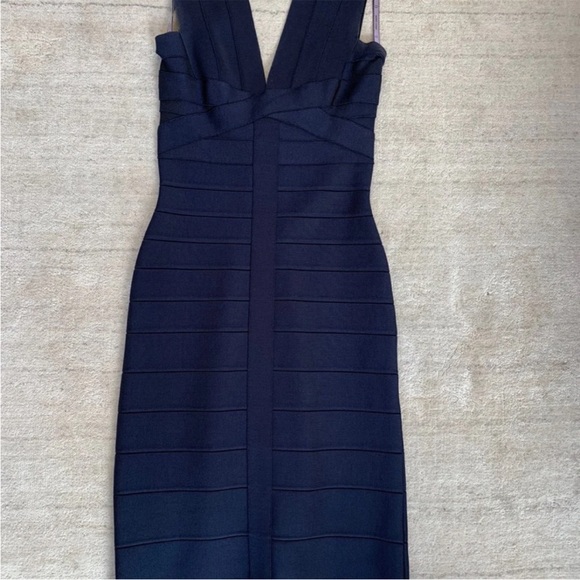 Herve Leger v-neck sleeveless bandage mini dress midnight blue navy sz XS EUC - Picture 4 of 8
